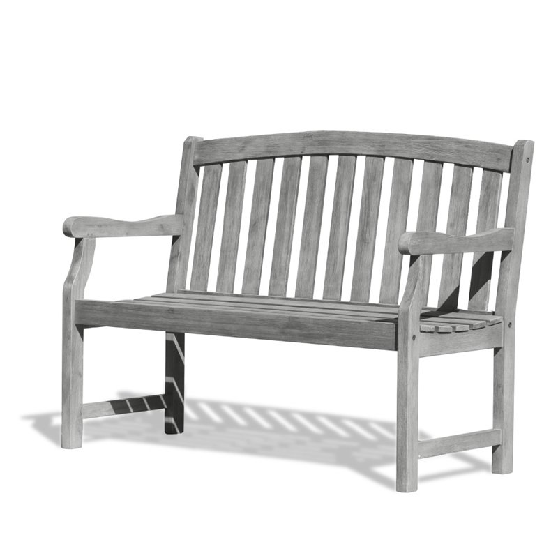 Home Square 2 Piece Classic Acacia Hardwood Outdoor Bench Set in Grey