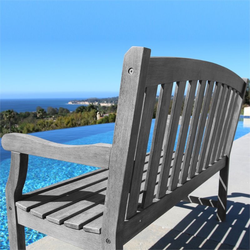 Home Square 2 Piece Classic Acacia Hardwood Outdoor Bench Set in Grey