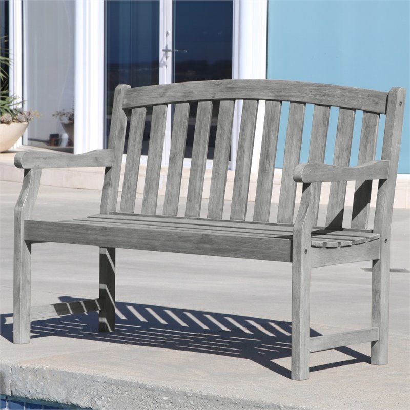 Home Square 2 Piece Classic Acacia Hardwood Outdoor Bench Set in Grey