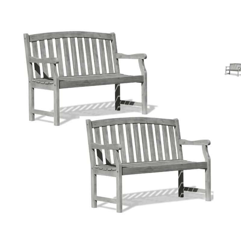 Home Square 2 Piece Classic Acacia Hardwood Outdoor Bench Set in Grey