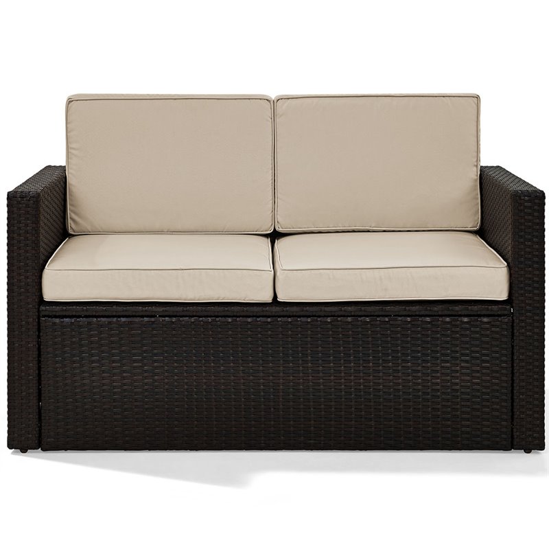 Home Square 2 Piece Wicker Patio Loveseat Set in Brown and Sand