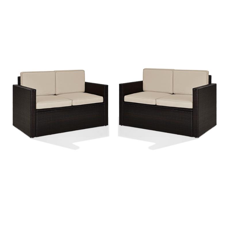 Home Square 2 Piece Wicker Patio Loveseat Set in Brown and Sand