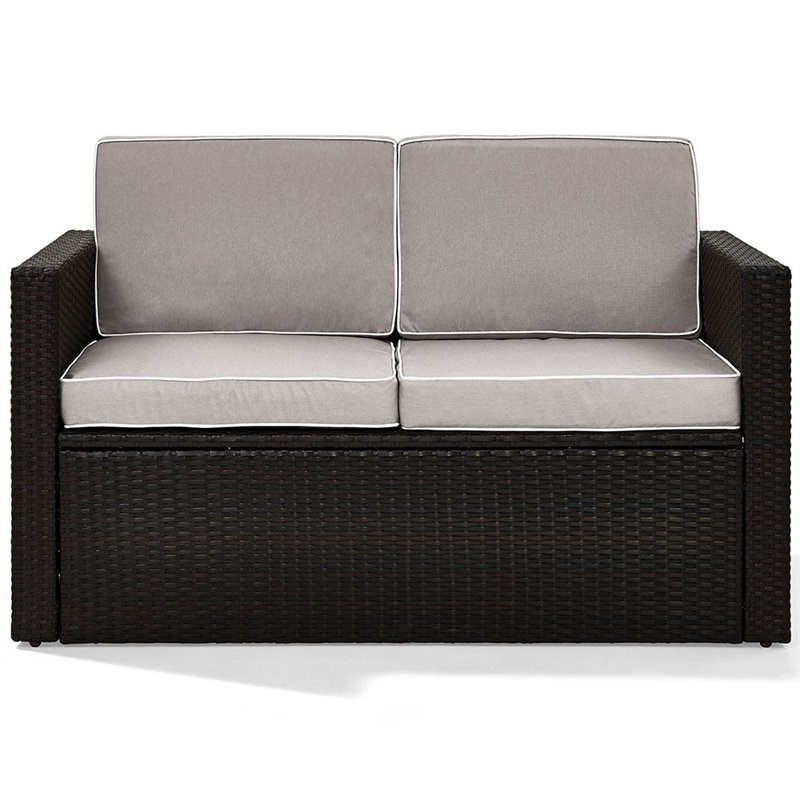 Home Square 2 Piece Wicker Patio Loveseat Set in Brown and Gray