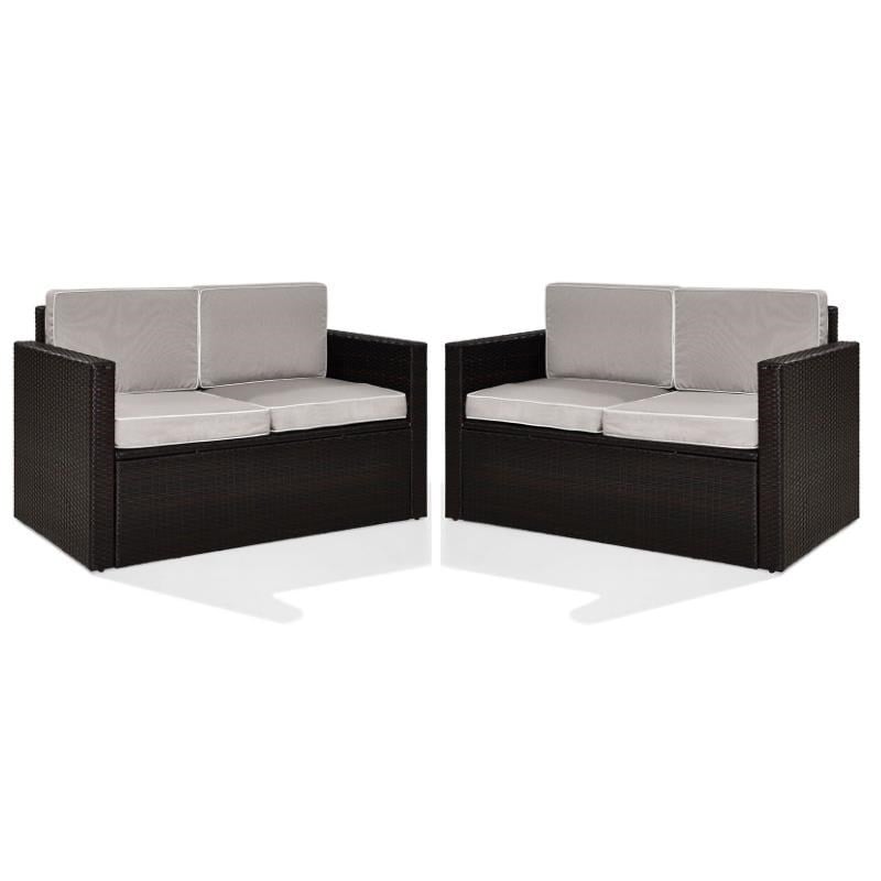 Home Square 2 Piece Wicker Patio Loveseat Set in Brown and Gray