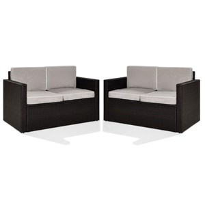 Home Square 2 Piece Wicker Patio Loveseat Set in Brown and Gray