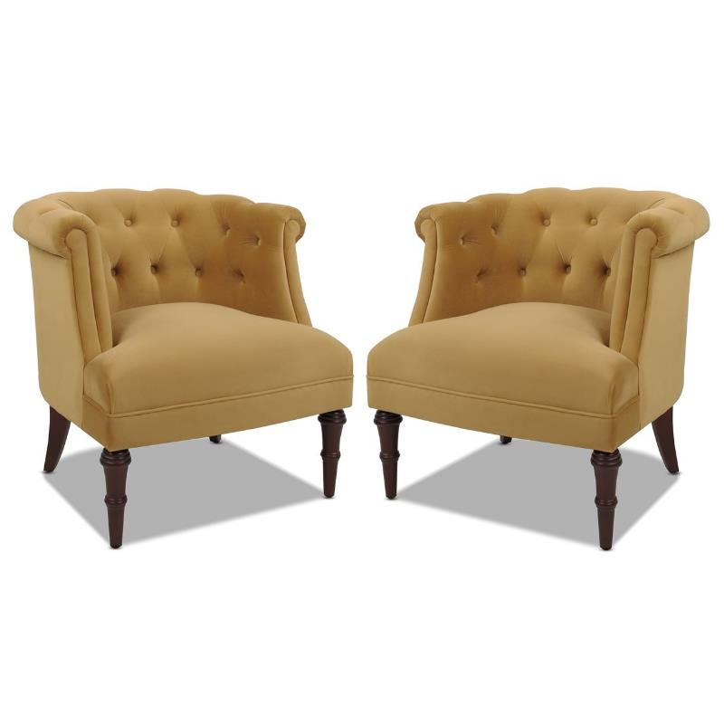 Home Square 2 Piece Tufted Upholstered Fabric Accent Chair Set in Gold