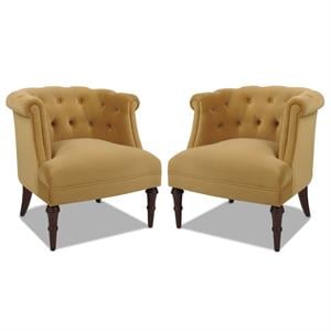 Home Square 2 Piece Tufted Upholstered Fabric Accent Chair Set in Gold