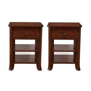 home square 2 piece wood nightstand set with shelves in mahogany brown