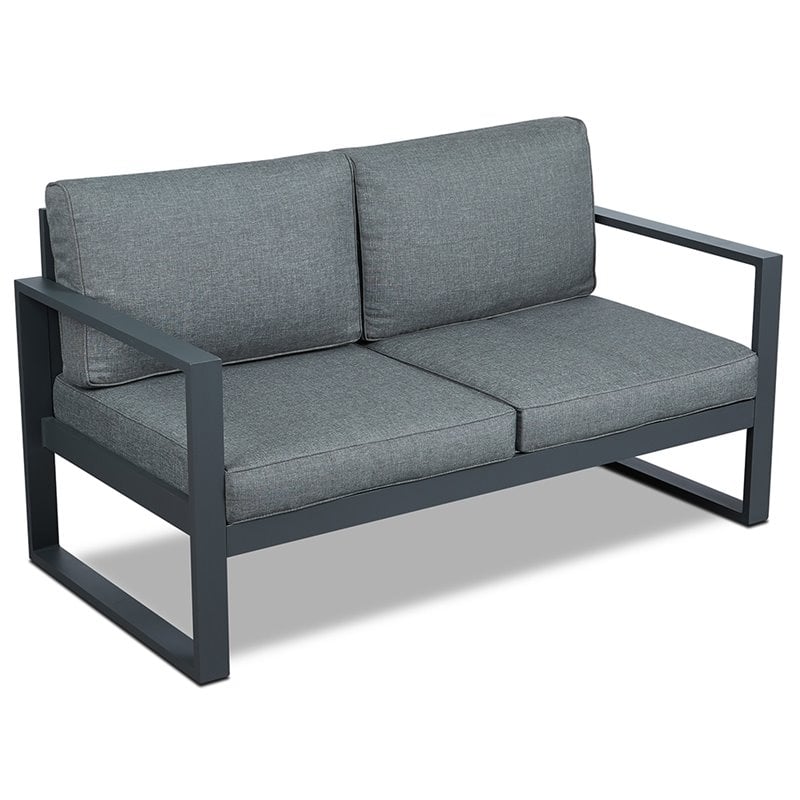 Home Square 2 Piece Aluminum Patio Loveseat Set in Gray