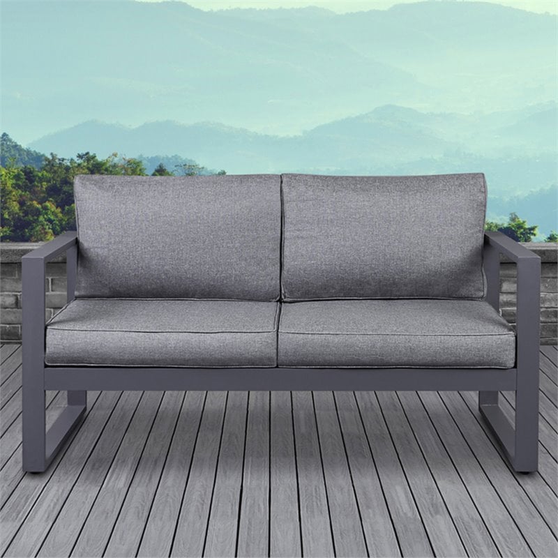 Home Square 2 Piece Aluminum Patio Loveseat Set in Gray
