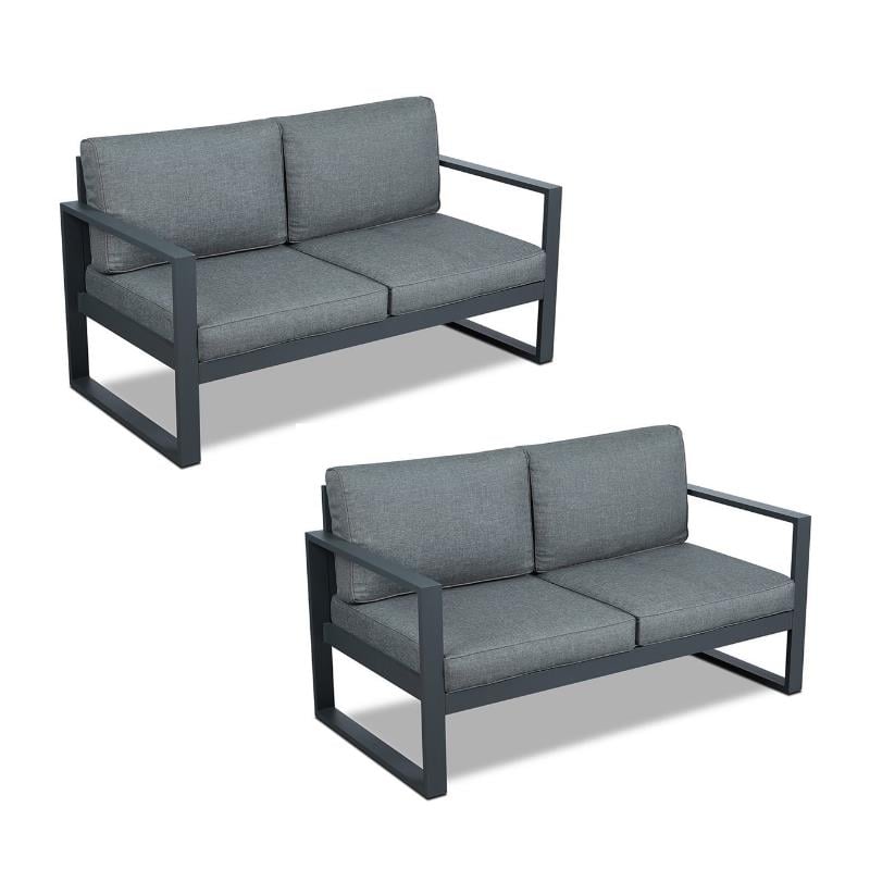 Home Square 2 Piece Aluminum Patio Loveseat Set in Gray