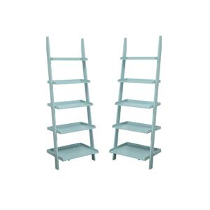 Home Square 2 Piece Ladder Wood Bookshelf Set in Sea Foam Green