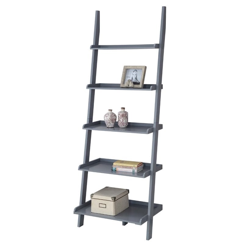 Home Square 2 Piece Traditional Ladder Wood Bookshelf Set in Gray