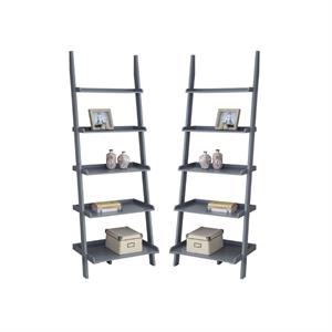 Home Square 2 Piece Traditional Ladder Wood Bookshelf Set in Gray