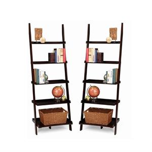Home Square 2 Piece Ladder Modern Wood Bookshelf Set in Espresso