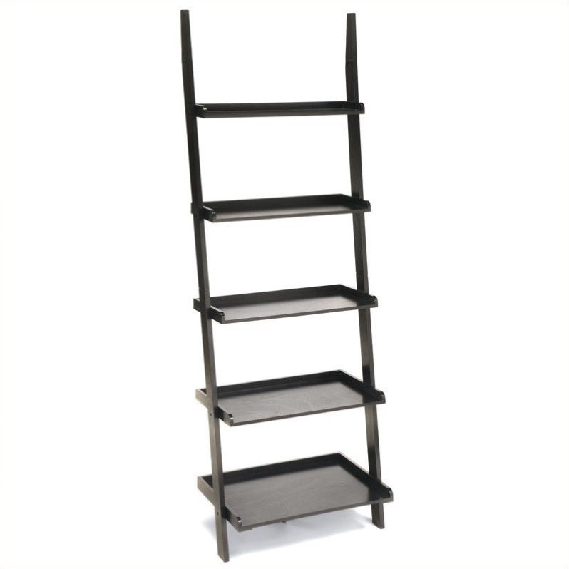 Home Square 2 Piece Ladder Wood Bookshelf Set in Black Finish