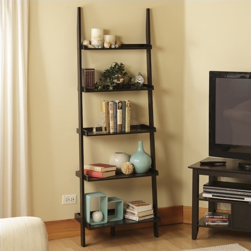 Home Square 2 Piece Ladder Wood Bookshelf Set in Black Finish