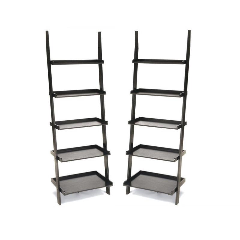 Home Square 2 Piece Ladder Wood Bookshelf Set in Black Finish