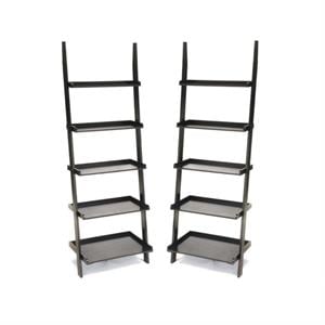 Home Square 2 Piece Ladder Wood Bookshelf Set in Black Finish