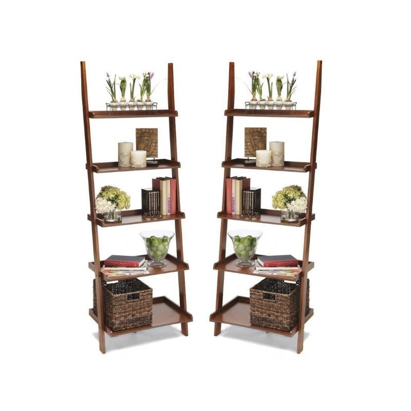 Home Square 2 Piece Ladder Country Wood Bookshelf Set in Cherry