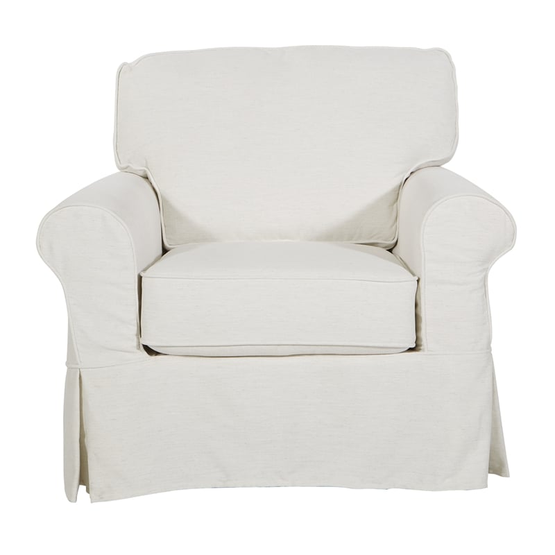 Home Square 2 Piece Slip Cover Fabric Accent Chair Set in Ivory Beige