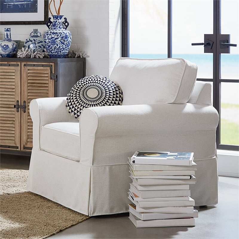 Home Square 2 Piece Slip Cover Fabric Accent Chair Set in Ivory Beige