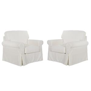 home square 2 piece slip cover fabric accent chair set in ivory beige