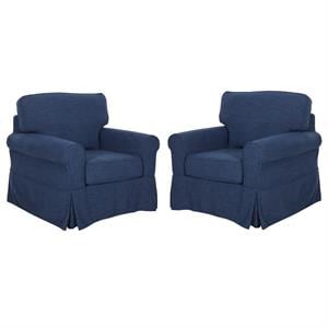 Home Square 2 Piece Slip Cover Fabric Accent Chair Set in Navy Blue