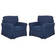 Home Square 2 Piece Slip Cover Fabric Accent Chair Set in Navy Blue