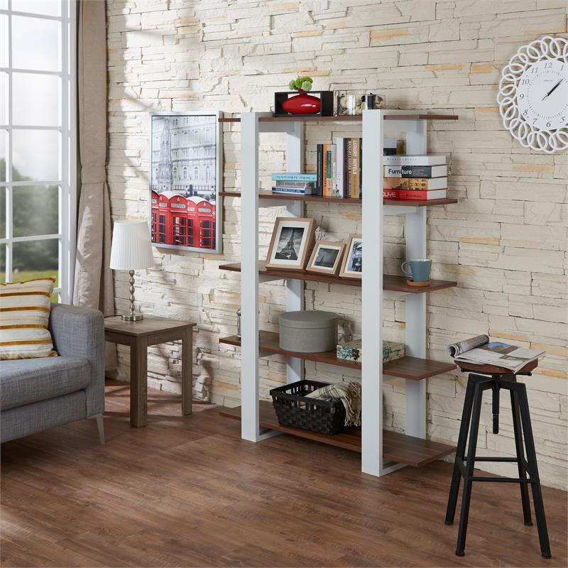Furniture of America Bess Modern Wood 5 Shelf Bookcase in White Set of 2