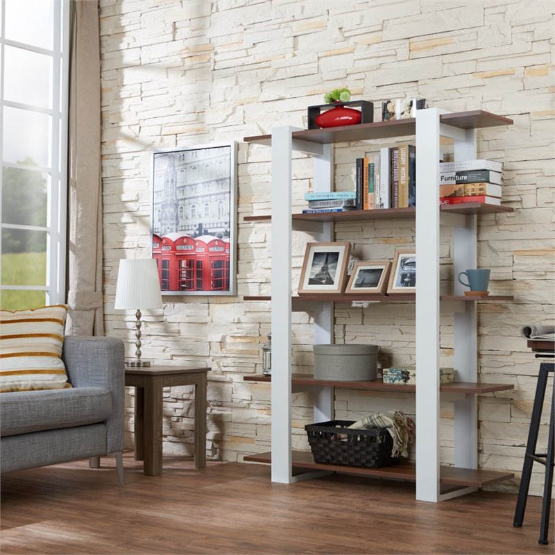 Furniture of America Bess Modern Wood 5 Shelf Bookcase in White Set of 2