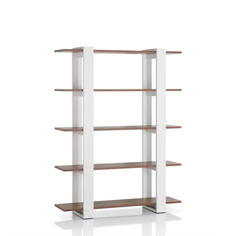 Furniture of America Bess Modern Wood 5 Shelf Bookcase in White Set of 2