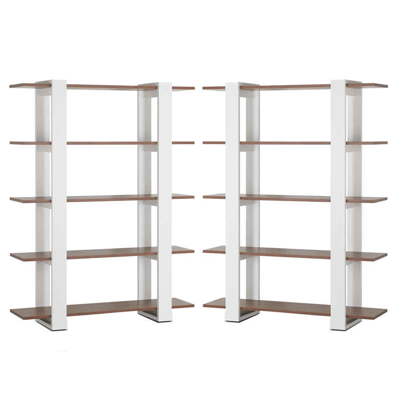 Furniture of America Bess Modern Wood 5 Shelf Bookcase in White Set of 2
