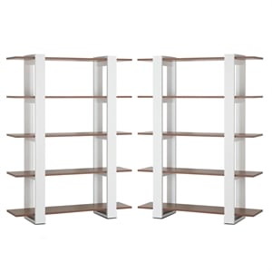 Furniture of America Bess Modern Wood 5 Shelf Bookcase in White Set of 2