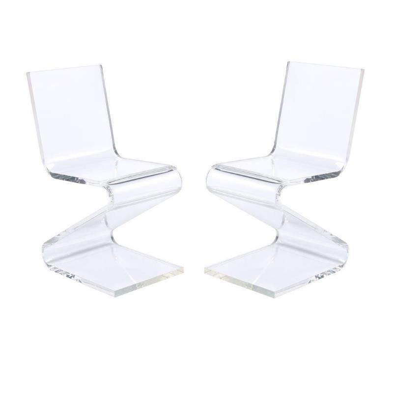 Home Square 2 Piece Modern Acrylic Z-Chair Set in Clear