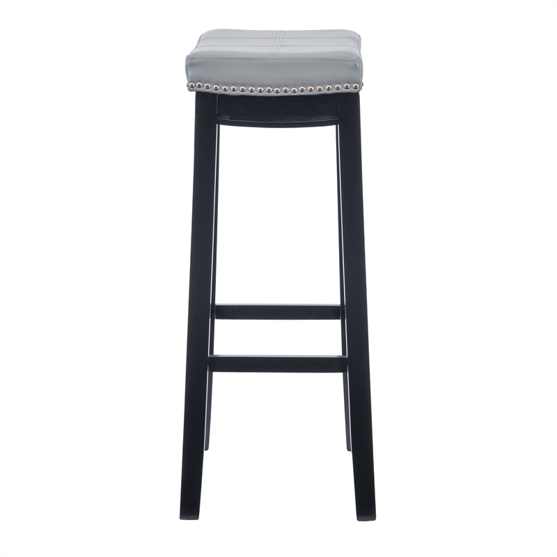 Home Square 2 Piece PU Upholstery Wood Bar Stool Set in Gray