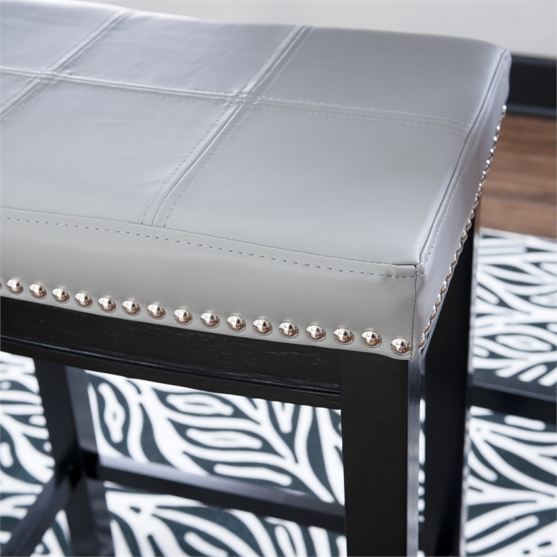 Home Square 2 Piece PU Upholstery Wood Bar Stool Set in Gray