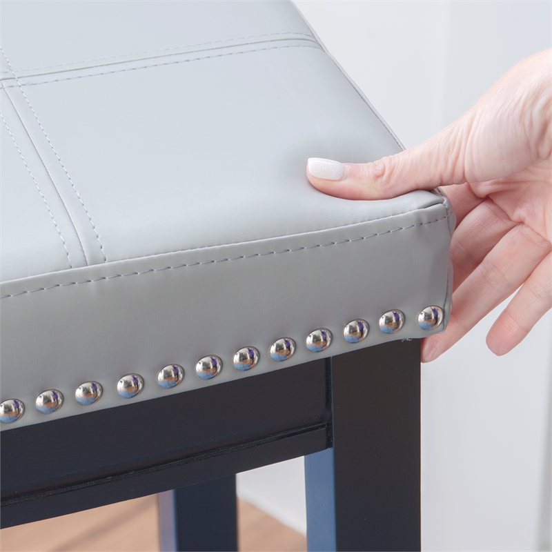 Home Square 2 Piece PU Upholstery Wood Bar Stool Set in Gray