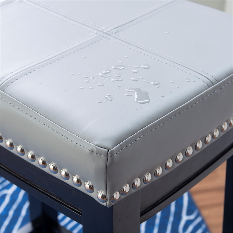 Home Square 2 Piece PU Upholstery Wood Bar Stool Set in Gray