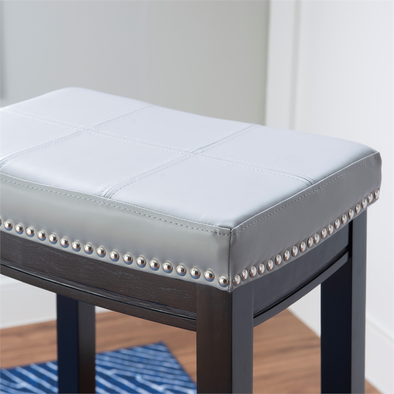 Home Square 2 Piece PU Upholstery Wood Bar Stool Set in Gray