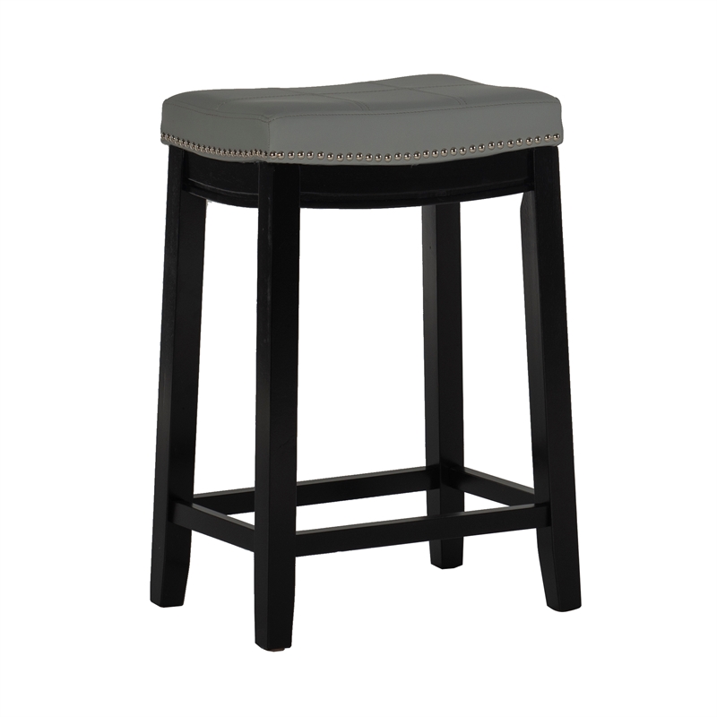Home Square 2 Piece PU Upholstery Wood Counter Stool Set in Gray