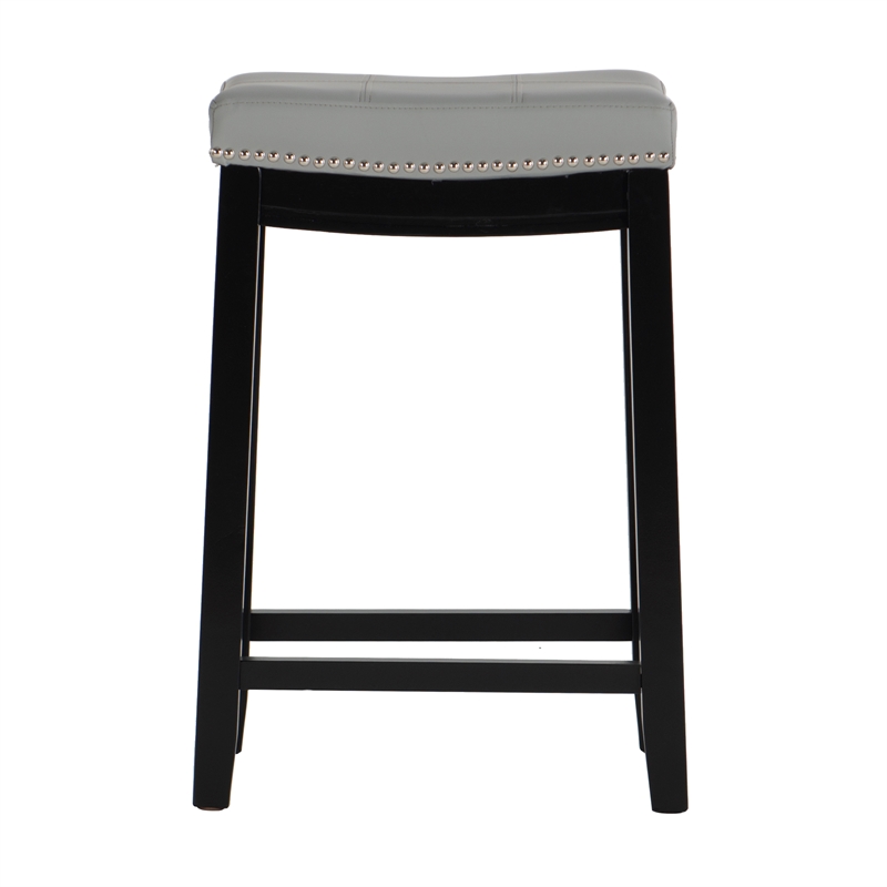 Home Square 2 Piece PU Upholstery Wood Counter Stool Set in Gray