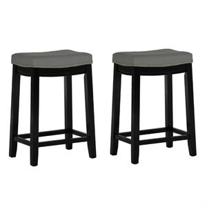 Home Square 2 Piece PU Upholstery Wood Counter Stool Set in Gray