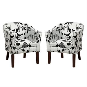 home square 2 piece upholstered floral accent chair set in black and white