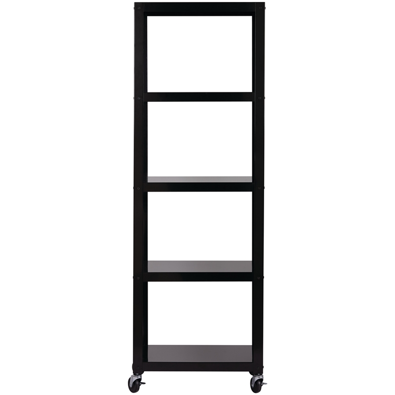 Home Square 5 Shelf Mobile Wood Bookcase Set in Black (Set of 2)