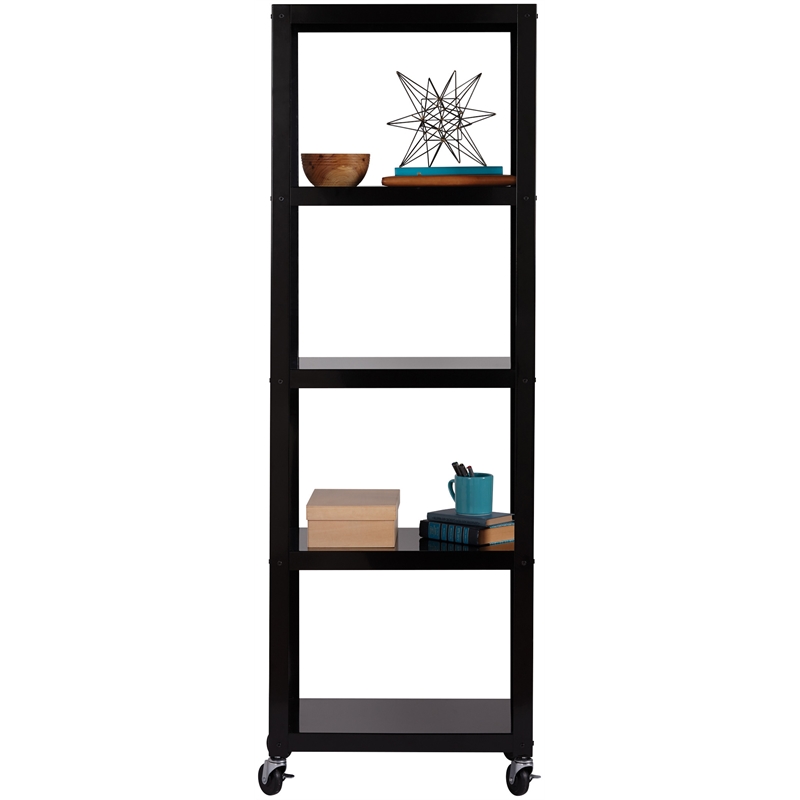 Home Square 5 Shelf Mobile Wood Bookcase Set in Black (Set of 2)