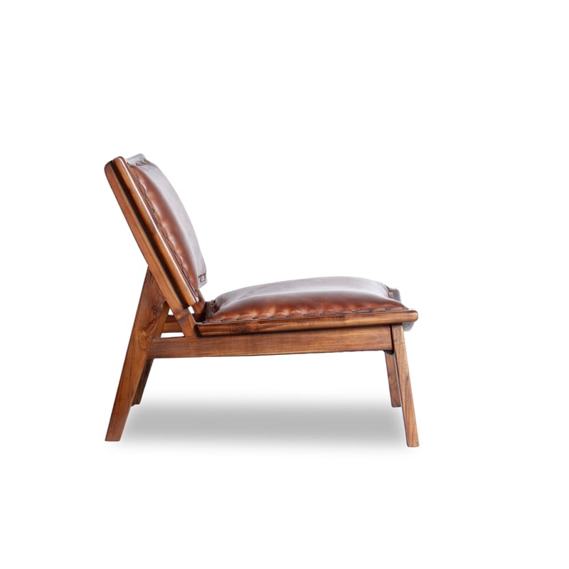 Home Square 2 Piece Mid Century Modern Leather Accent Chair Set in Cognac Tan