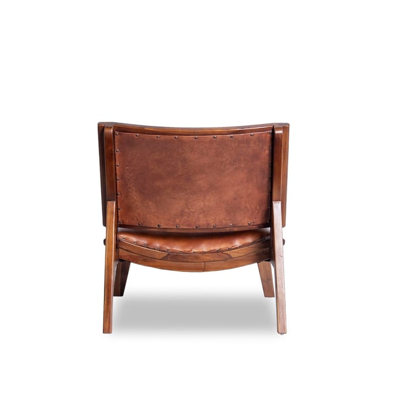 Home Square 2 Piece Mid Century Modern Leather Accent Chair Set in Cognac Tan