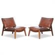 Home Square 2 Piece Mid Century Modern Leather Accent Chair Set in Cognac Tan