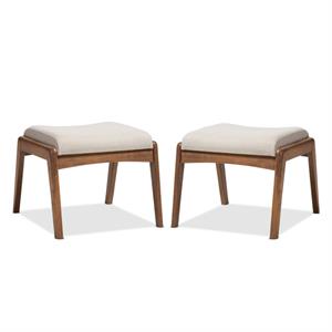 home square 2 piece upholstered ottoman set in light beige and walnut